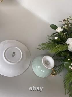 Aynsley Orchard Gold Cup and Saucer, Mint Green Exterior, Signed D. Jones