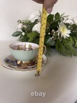 Aynsley Orchard Gold Cup and Saucer, Mint Green Exterior, Signed D. Jones