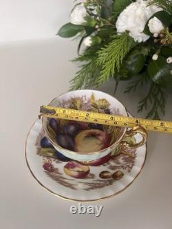 Aynsley Orchard Gold Cup and Saucer, Mint Green Exterior, Signed D. Jones