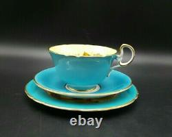 Aynsley Orchard Gold Fluted Tea Cup-Saucer-Plate Hand Painted by D. Jones