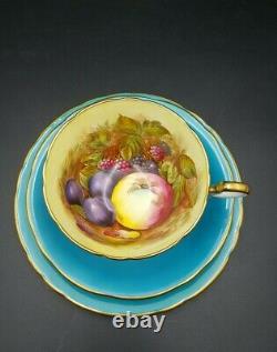 Aynsley Orchard Gold Fluted Tea Cup-Saucer-Plate Hand Painted by D. Jones