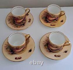 Aynsley Orchard Gold Fruit 4 Demitasse Coffee Cups & Saucers Signed D Jones Used