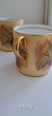 Aynsley Orchard Gold Fruit 4 Demitasse Coffee Cups & Saucers Signed D Jones Used