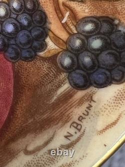 Aynsley Orchard Gold Fruit Cup Saucer Artist Signed N. Brunt Gold Rim