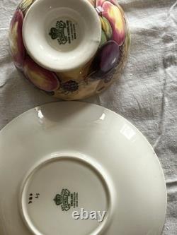 Aynsley Orchard Gold Fruit Cup Saucer Artist Signed N. Brunt Gold Rim