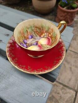 Aynsley Orchard Gold Signed Doris Jones Red Tea Cup & Saucer VGC