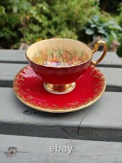 Aynsley Orchard Gold Signed Doris Jones Red Tea Cup & Saucer VGC