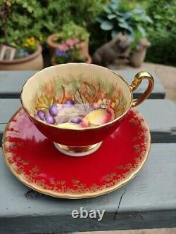 Aynsley Orchard Gold Signed Doris Jones Red Tea Cup & Saucer VGC