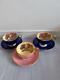 Aynsley Orchard Gold Tea Cup & Saucer Set Fruit Pattern Pink Blue Set Of 3