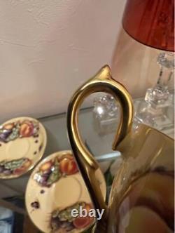 Aynsley Orchard Gold Tea Cup & Saucer Set Fruit Pattern set of 2