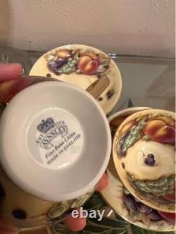 Aynsley Orchard Gold Tea Cup & Saucer Set Fruit Pattern set of 2