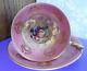 Aynsley Pedestal Cup & Saucer 2832 Orchard Fruit Coral Pink Gold Scrolls