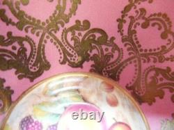 Aynsley Pedestal Cup & Saucer 2832 Orchard Fruit Coral Pink Gold Scrolls