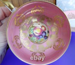 Aynsley Pedestal Cup & Saucer 2832 Orchard Fruit Coral Pink Gold Scrolls