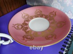 Aynsley Pedestal Cup & Saucer 2832 Orchard Fruit Coral Pink Gold Scrolls