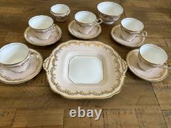 Aynsley Pink & Gold Gilt Teaset For 5 With Cake Plate Teacups & Saucers Vintage