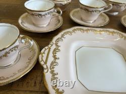 Aynsley Pink & Gold Gilt Teaset For 5 With Cake Plate Teacups & Saucers Vintage