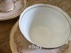 Aynsley Pink & Gold Gilt Teaset For 5 With Cake Plate Teacups & Saucers Vintage