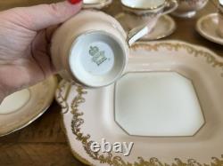 Aynsley Pink & Gold Gilt Teaset For 5 With Cake Plate Teacups & Saucers Vintage