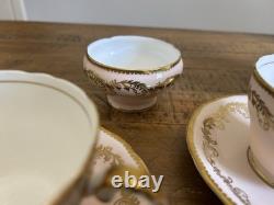 Aynsley Pink & Gold Gilt Teaset For 5 With Cake Plate Teacups & Saucers Vintage