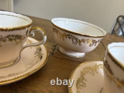 Aynsley Pink & Gold Gilt Teaset For 5 With Cake Plate Teacups & Saucers Vintage