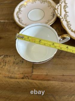 Aynsley Pink & Gold Gilt Teaset For 5 With Cake Plate Teacups & Saucers Vintage