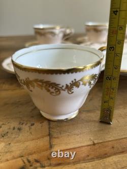 Aynsley Pink & Gold Gilt Teaset For 5 With Cake Plate Teacups & Saucers Vintage