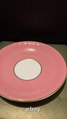 Aynsley Pink Tea Cup & Saucer Floral Rose Interior Gold Handle Fine Bone China