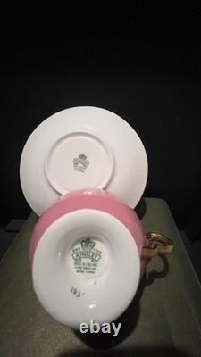 Aynsley Pink Tea Cup & Saucer Floral Rose Interior Gold Handle Fine Bone China