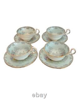 Aynsley Queen's Garden Tea Cups & Saucers Set 4 Bone China England Gold Trim