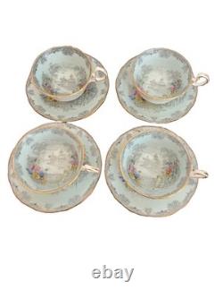 Aynsley Queen's Garden Tea Cups & Saucers Set 4 Bone China England Gold Trim