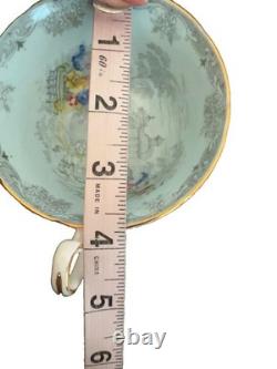 Aynsley Queen's Garden Tea Cups & Saucers Set 4 Bone China England Gold Trim