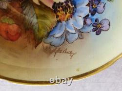 Aynsley Signed J. A. Bailey Gold Wide Mouth Cabbage Roses Teacup and Saucer Set