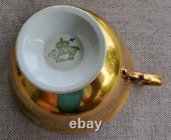 Aynsley Signed J. A. Bailey Gold Wide Mouth Cabbage Roses Teacup and Saucer Set