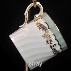 Aynsley Swirl 3 Coffee Can Cups & Saucers 1950-1952 Demitasse Sage Green withGold