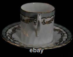 Aynsley Swirl 4 Coffee Can Demi Tasse Cups & Saucers Sage Green Gold 1950-1952