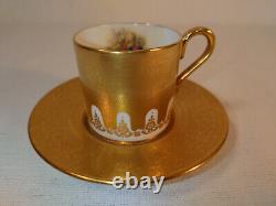 Aynsley Tea Coffee Cup Saucer heavy gilt embossed Gold edge Gilded Orchard rare