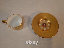 Aynsley Tea Coffee Cup Saucer heavy gilt embossed Gold edge Gilded Orchard rare
