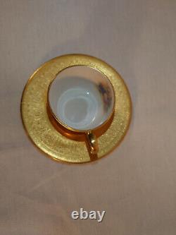 Aynsley Tea Coffee Cup Saucer heavy gilt embossed Gold edge Gilded Orchard rare