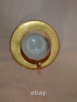Aynsley Tea Coffee Cup Saucer heavy gilt embossed Gold edge Gilded Orchard rare