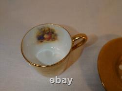 Aynsley Tea Coffee Cup Saucer heavy gilt embossed Gold edge Gilded Orchard rare