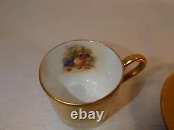 Aynsley Tea Coffee Cup Saucer heavy gilt embossed Gold edge Gilded Orchard rare