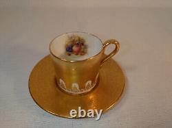 Aynsley Tea Coffee Cup Saucer heavy gilt embossed Gold edge Gilded Orchard rare
