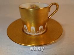Aynsley Tea Coffee Cup Saucer heavy gilt embossed Gold edge Gilded Orchard rare