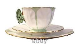 Aynsley Tea Cup Art Deco Butterfly Handle Green & White Trio Tea Set VGC