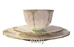 Aynsley Tea Cup Art Deco Butterfly Handle Green & White Trio Tea Set VGC