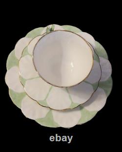 Aynsley Tea Cup Art Deco Butterfly Handle Green & White Trio Tea Set VGC