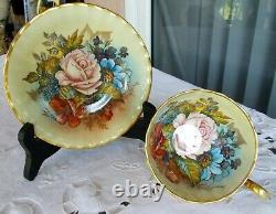 Aynsley Tea Cup & Saucer Both Signed J A Bailey England Cabbage Roses Gold Cup