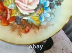 Aynsley Tea Cup & Saucer Both Signed J A Bailey England Cabbage Roses Gold Cup