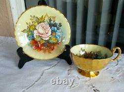 Aynsley Tea Cup & Saucer Both Signed J A Bailey England Cabbage Roses Gold Cup